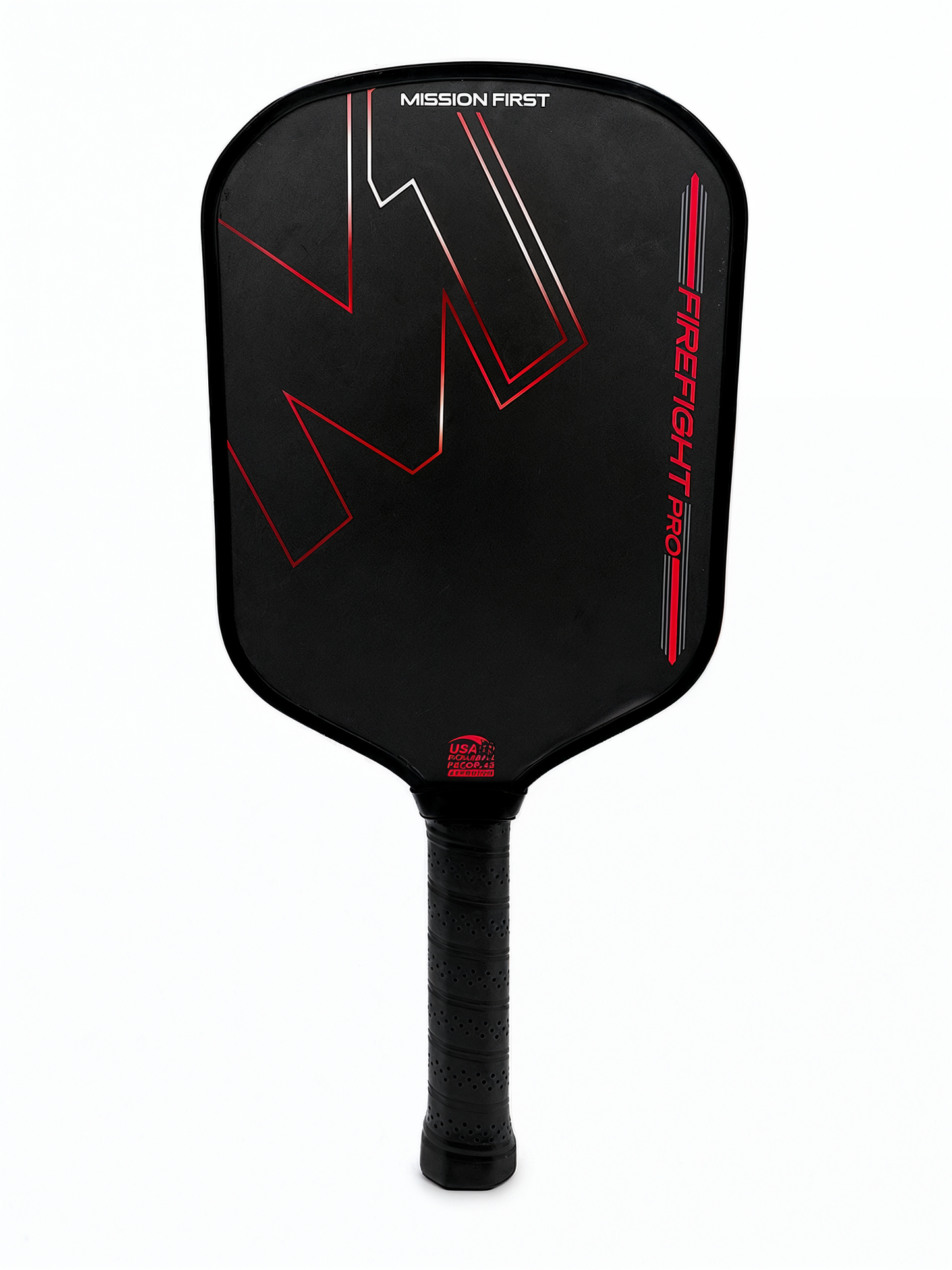 Firefight Pro paddle face, straight on, black and red