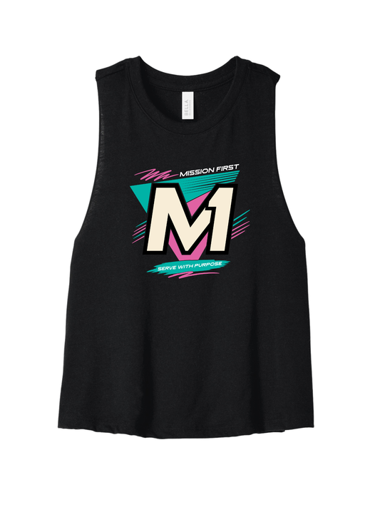 M1 Retro Shield Ladies Racerback Crop Tank